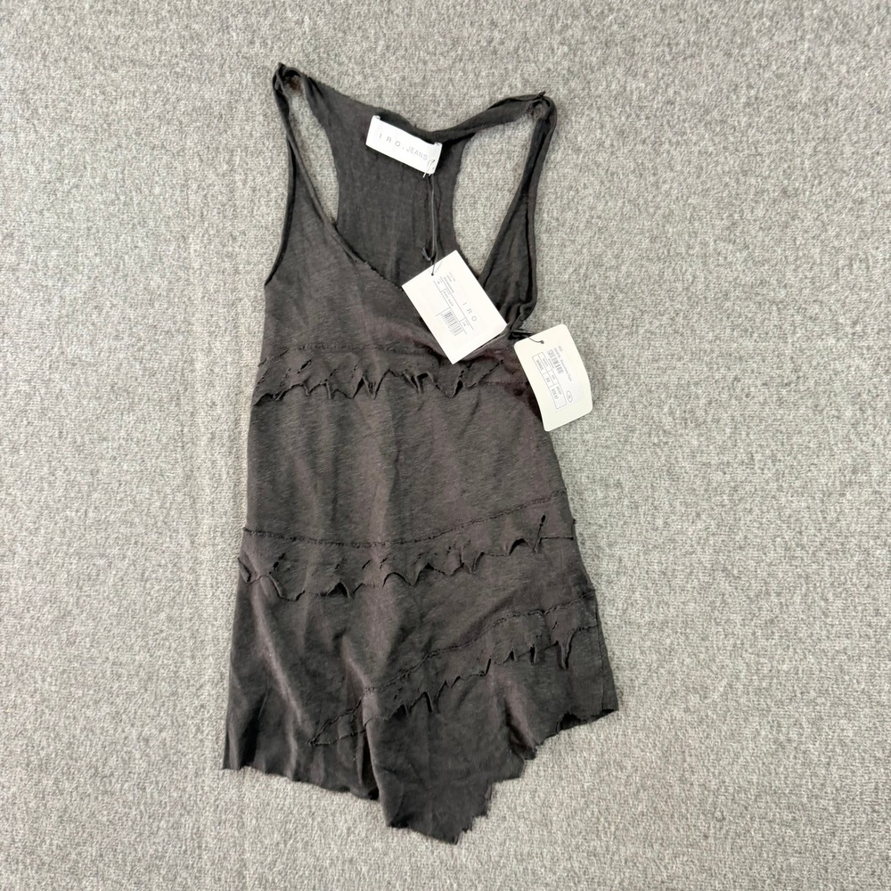 IRO Jeans Bohamspe Black Linen Distressed‎ Ruffle Tank Top XS NEW